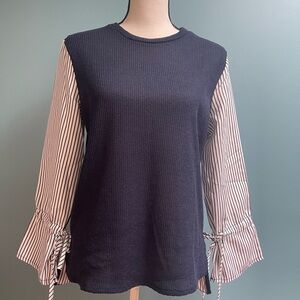 Navy and White Striped Women's Top